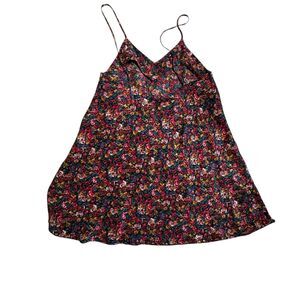 Antara Silk 90s VTG Chemise Sz M Spaghetti Straps Flowy Slip Dress Dark Floral